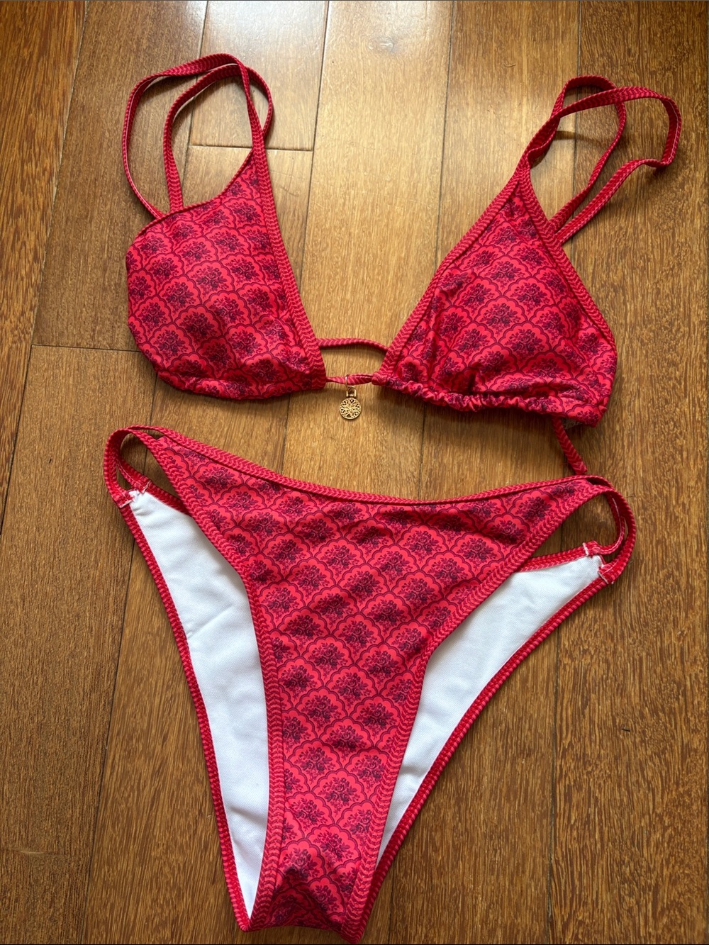 SHEIN Red Patterned Triangle Bikini Set